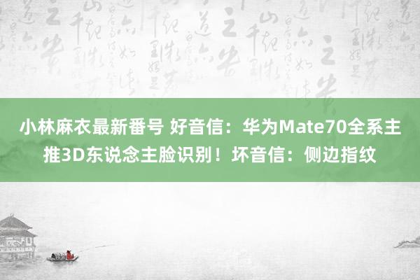 小林麻衣最新番号 好音信：华为Mate70全系主推3D东说念主脸识别！坏音信：侧边指纹